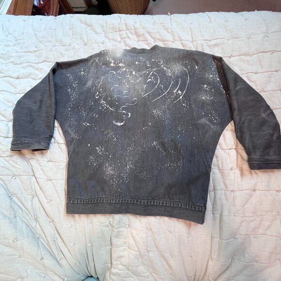 Vintage 80s dark grey and red denim jacket size Medium 8-10 - Picture 11 of 12